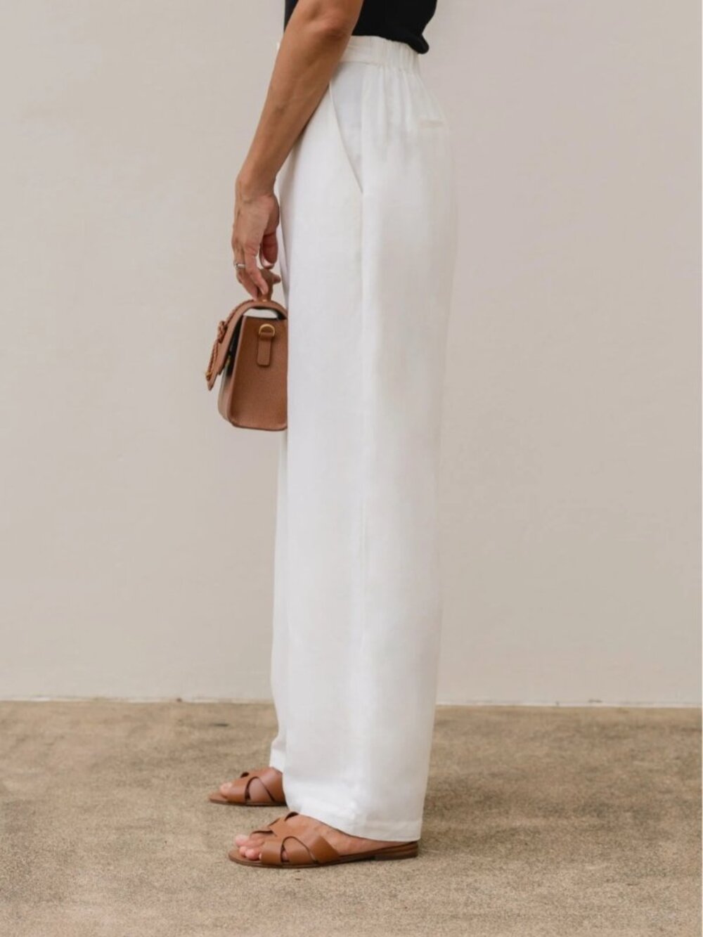 MAYE Estella Linen Blend Wide Leg Pants Ivory White Elastic Waist M - Picture 15 of 15